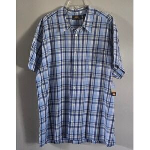 Route 66 Men Big 2XL Plaid Short Sleeve Button Up Shirt Blue Green Cotton NWT